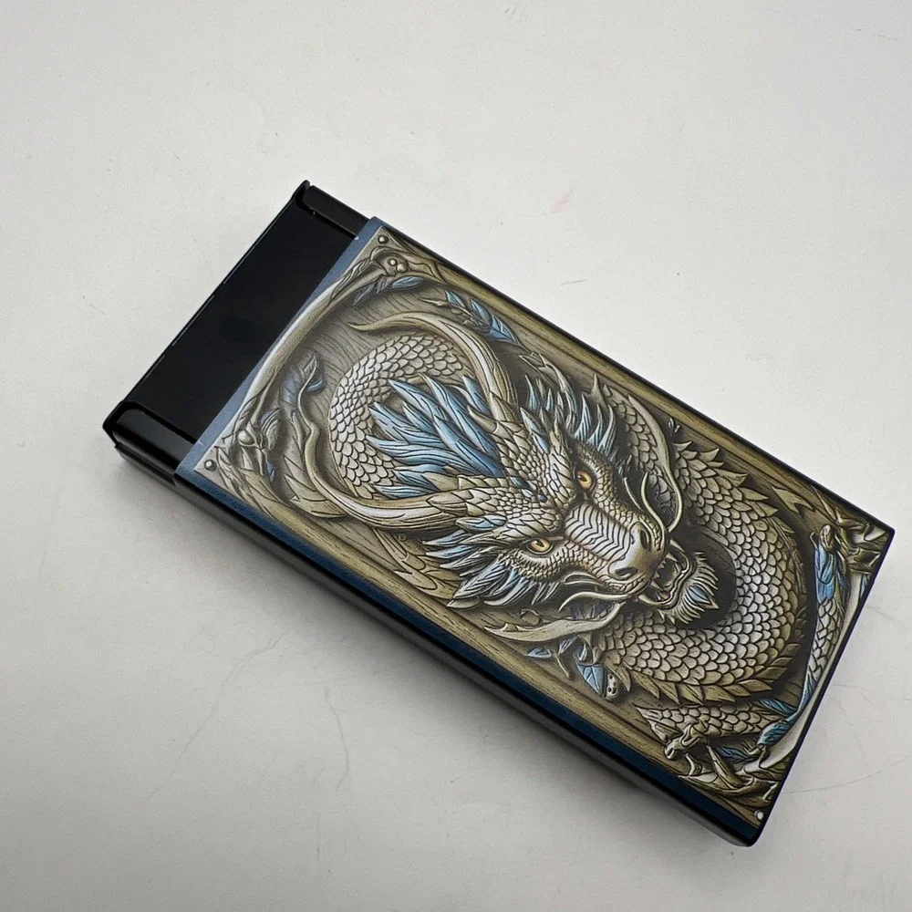 Sliding Metal Cigarette Case Automatic Pop Open Pocket Holder Box Dragon Art